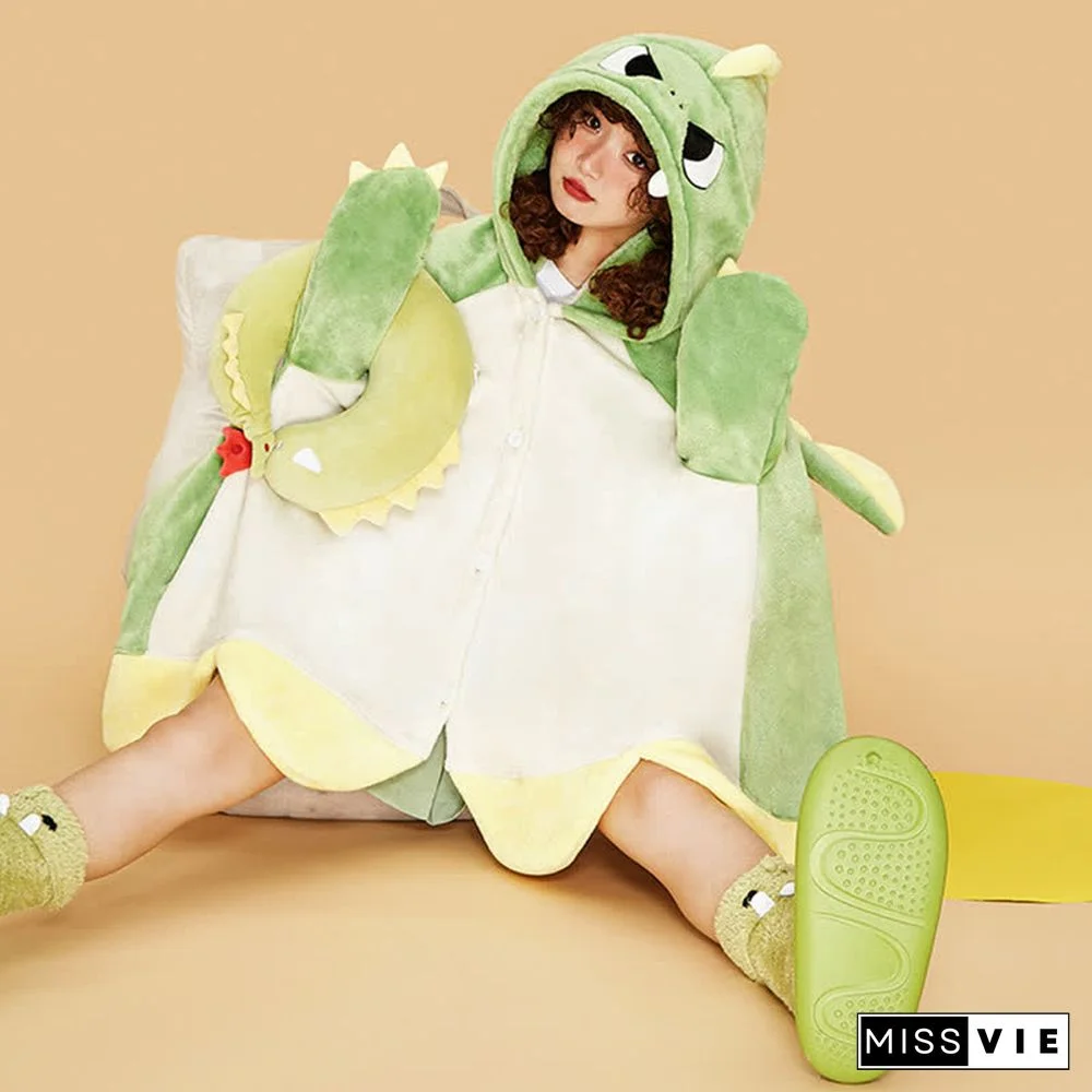 Pre-Order Cartoon Dinosaur Wearable Hooded Blanket Neck Pillow Two Pieces
