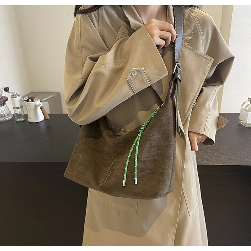 Women’s Pu Leather Solid Color Basic Sewing Thread Bucket Zipper Shoulder Bag Handbag Crossbody Bag