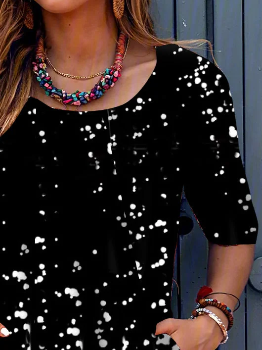 Women Casual Short Sleeve Scoop Neck Colorblock Printed Midi Dress