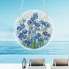 (18.5cm)DIY Acrylic Jigsaw Puzzle Window Hanging with Hanging Chain DIY Stained Glass Decoration Round Window Puzzle Decor for DIY Craft Project (Stained Glass Flower)
