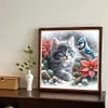 Chat Oiseau - Rond Diamant Peinture-40*40Cm