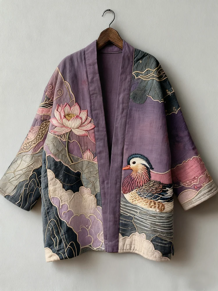 Oriental art landscape painting three-dimensional embroidery linen kimono cardigan