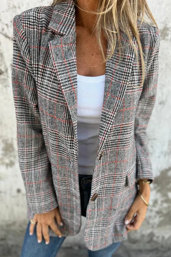 Classic Houndstooth Lapel Blazer with Relaxed Fit