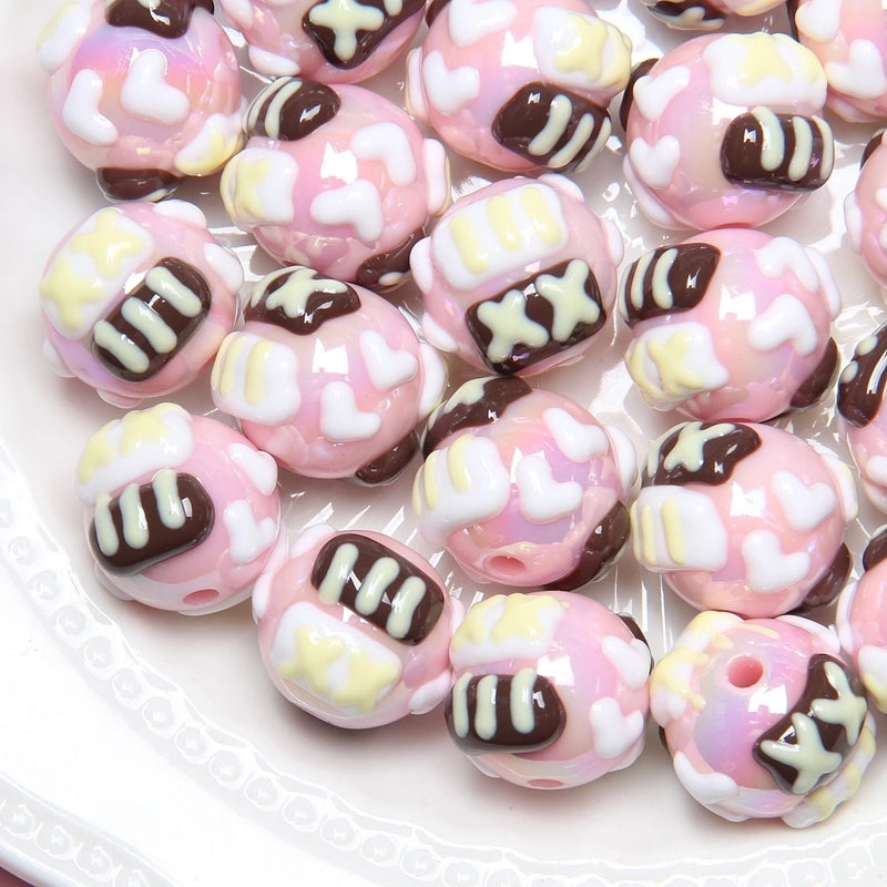 5 Pieces Summer New Heavy Oil Hand-Painted Beads Diy Beaded Diy Mobile Phone Chain Car Hanging Bag Hanging Chain Head Rope Beads