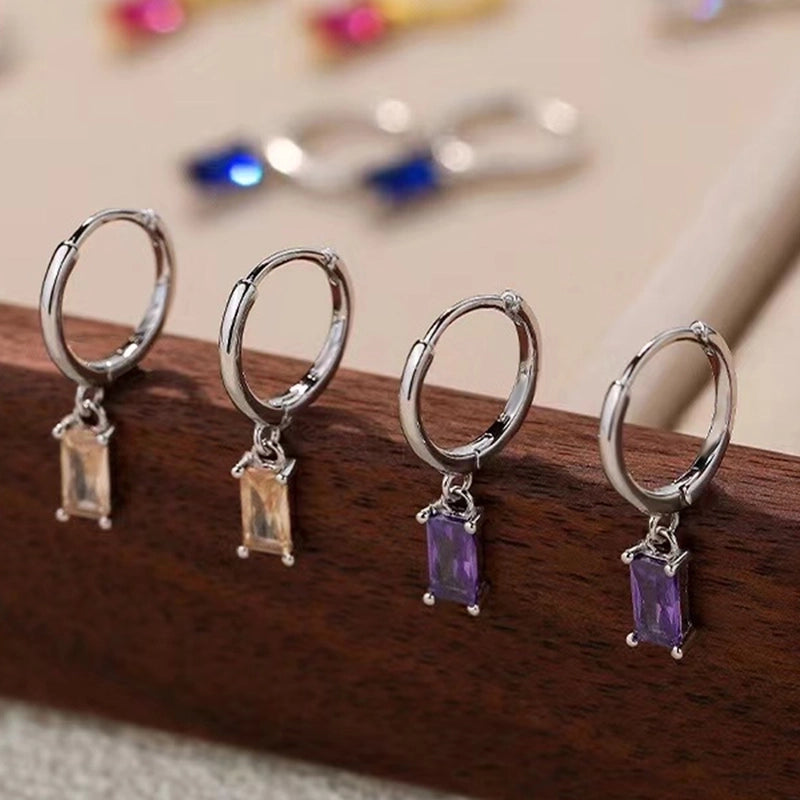 1 Pair White Gold Plated Gold Plated 925 Sterling Silver Zircon Geometric Drop Earrings