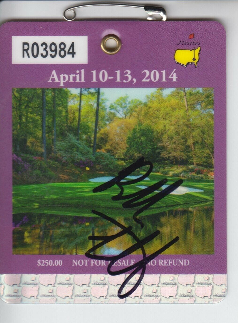 Bubba Watson 2014 Masters Badge #0 Signed W/COA -