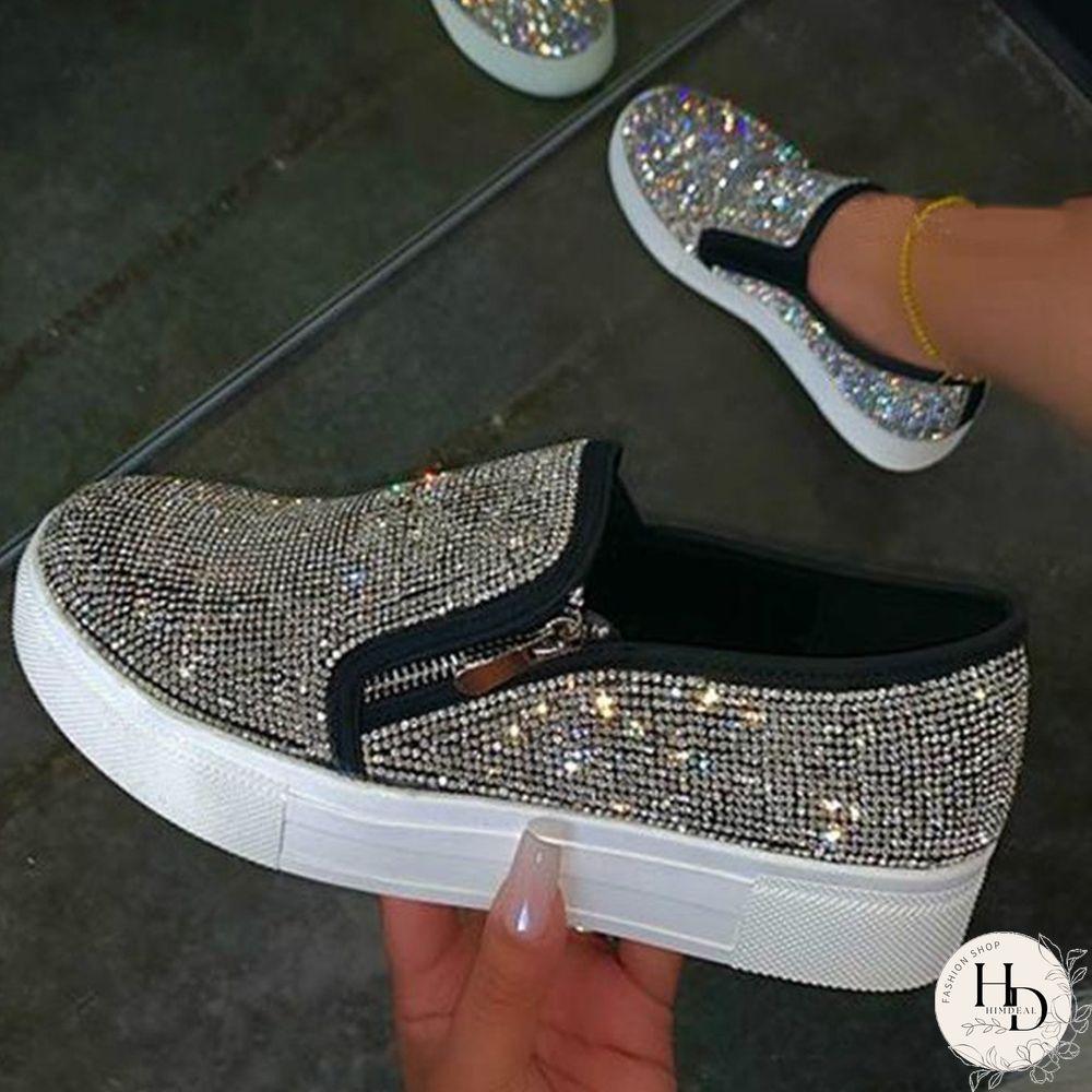 Rose Red Casual Patchwork Rhinestone Round Comfortable Out Door Flats Shoes