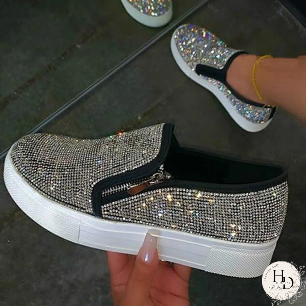 Rose Red Casual Patchwork Rhinestone Round Comfortable Out Door Flats Shoes