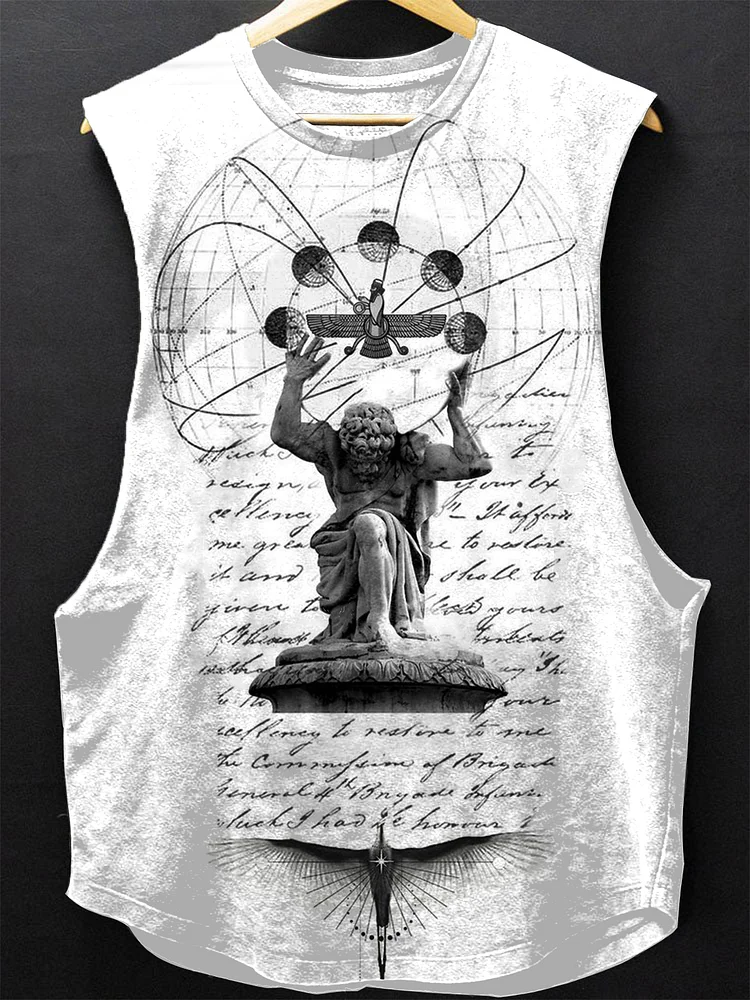 Men's Sketch Letter Myth Fitness Black Power Graphic Print Casual Washed Tank Top
