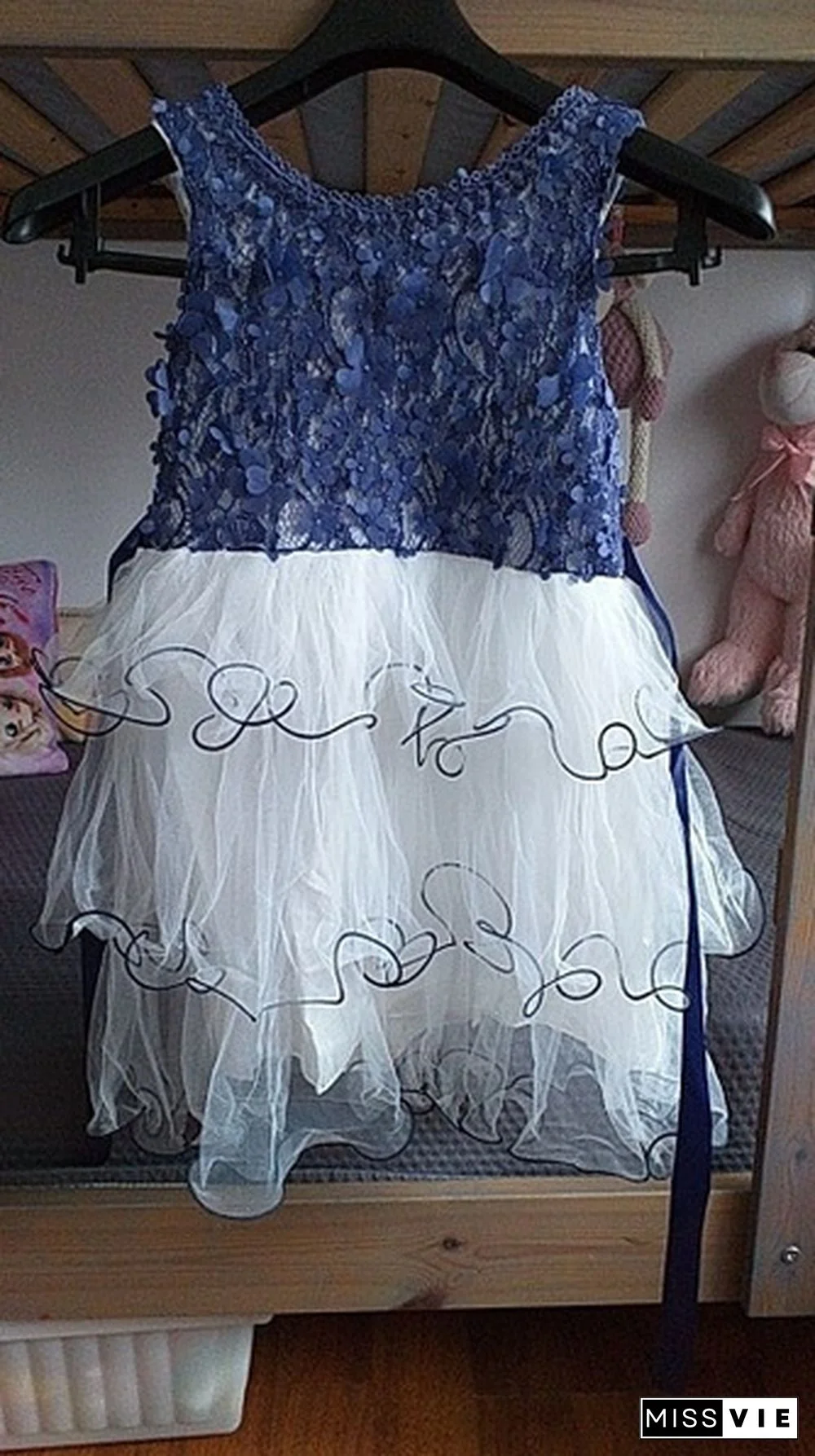 Girl's Fashion Backless Dress Appliques Flower Clothes Layered Mesh Princess Dress for Summer Beach Casual Wear 2 Styles