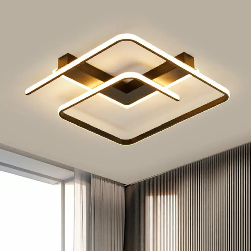 Modern Black Led Flush Ceiling Light For Bedroom - Square Shape With Sleek Metal Design / 16.5&rsquo;