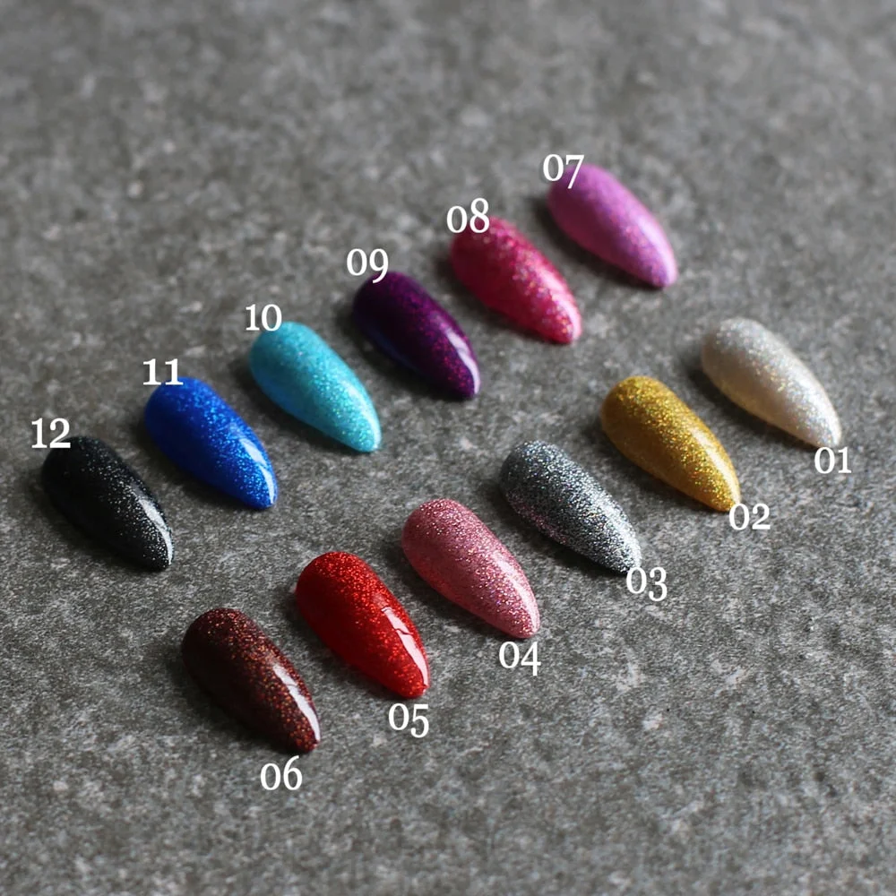 gel polish UV coffee Almond Holographic glitter art nails tabs Stiletto False nail Brown red fake Nails Gold silver 24pcs-Nail Inspo