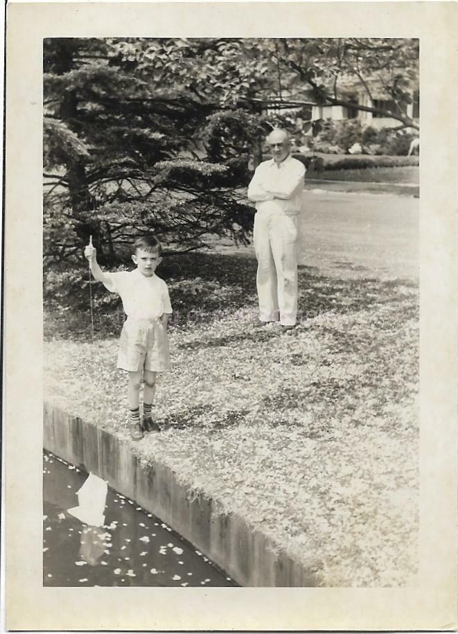 AT THE LAKE 1940'S Boy FOUND bw Photo Poster painting Grandpa NORTH ASBURY PARK New Jersey 19 12