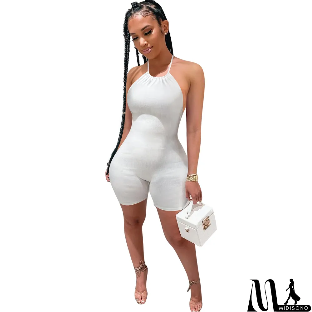 MidiSono - Women's Lace-Up Rib Backless Sexy Jumpsuit