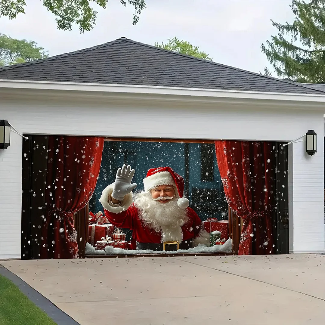 Garage Door Banner Decoration - Santa Spreading Christmas Cheer