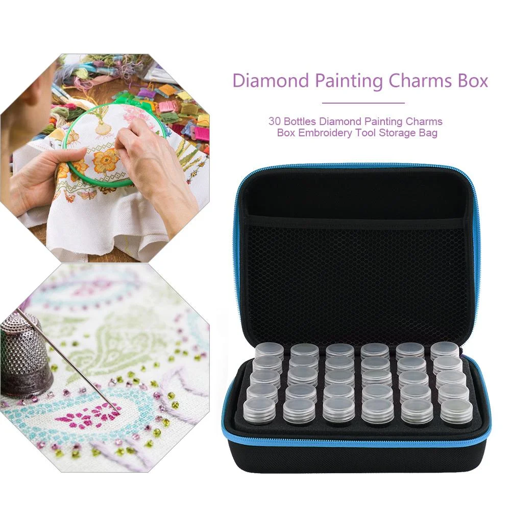 30 Bottles Diamond Painting Charms Box Embroidery Tool Storage Bag (Blue)