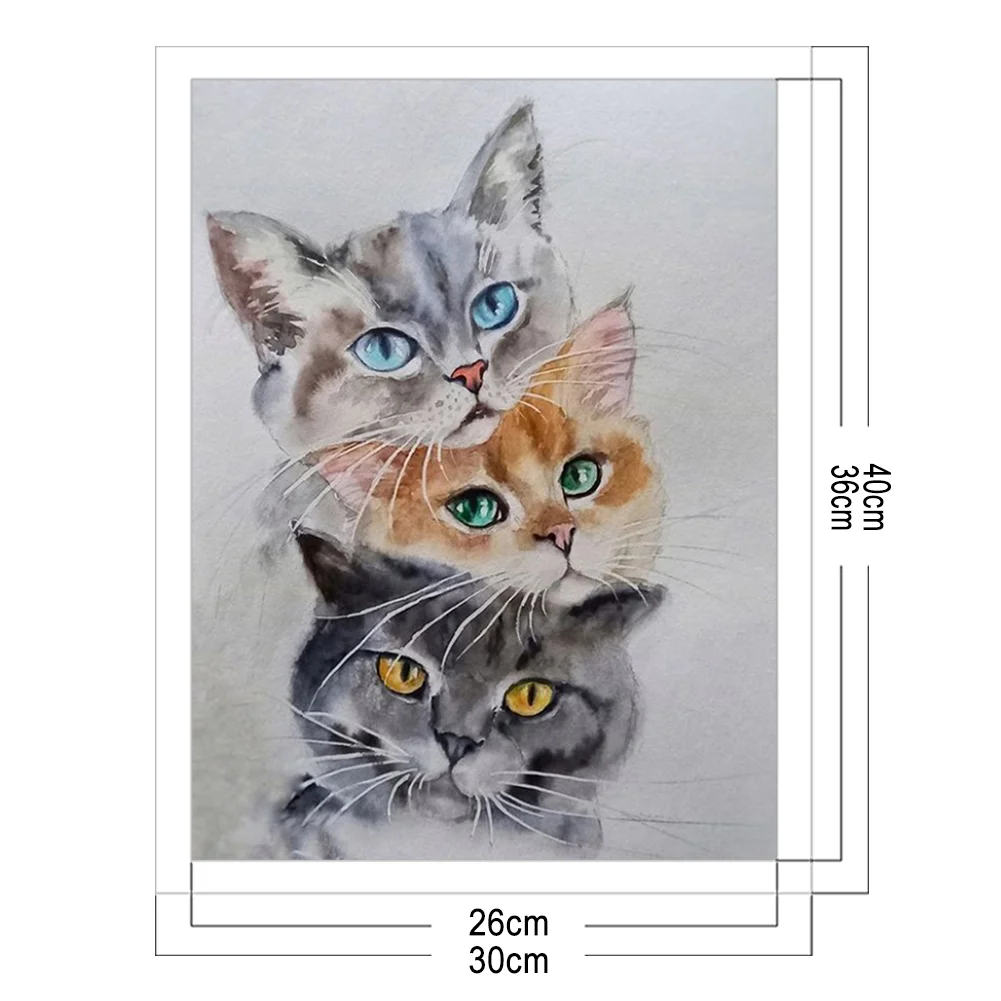 11CT Full Stamped Cross Stitch - Three Cats(Canvas|30*40CM)