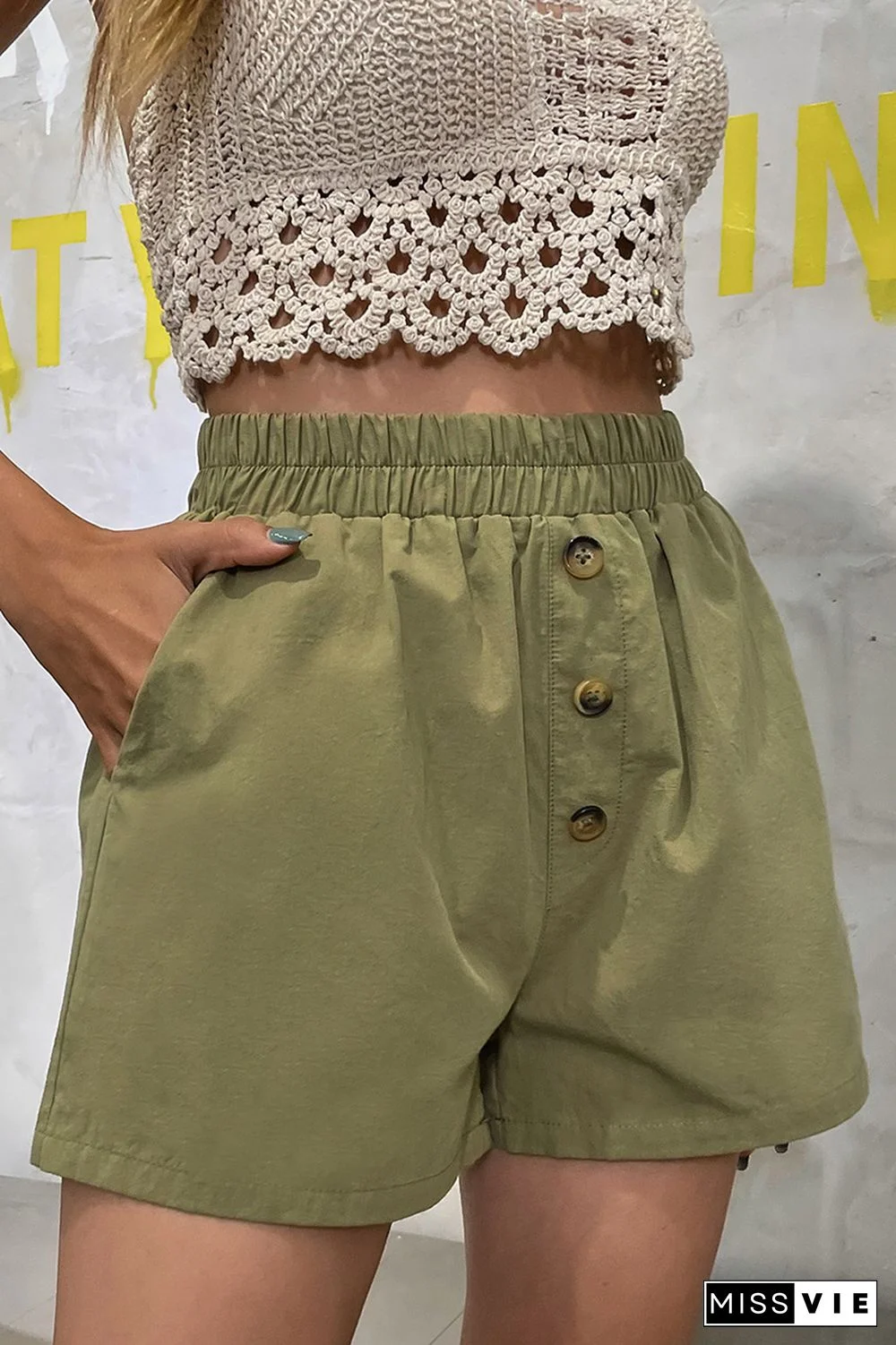 Casual Solid Buttons Wide Leg Solid Color Bottoms