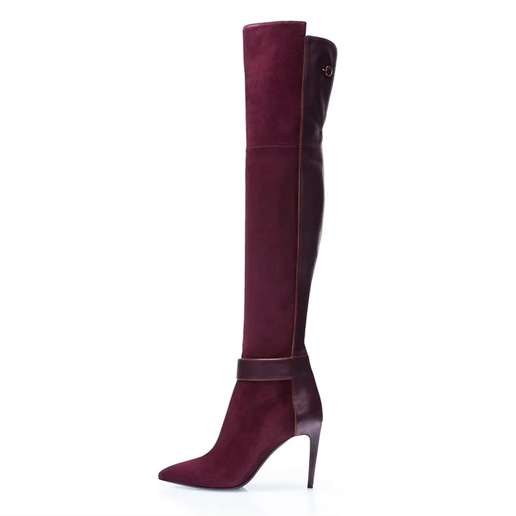 Burgundy Over-the-Knee Stiletto Boots Vdcoo