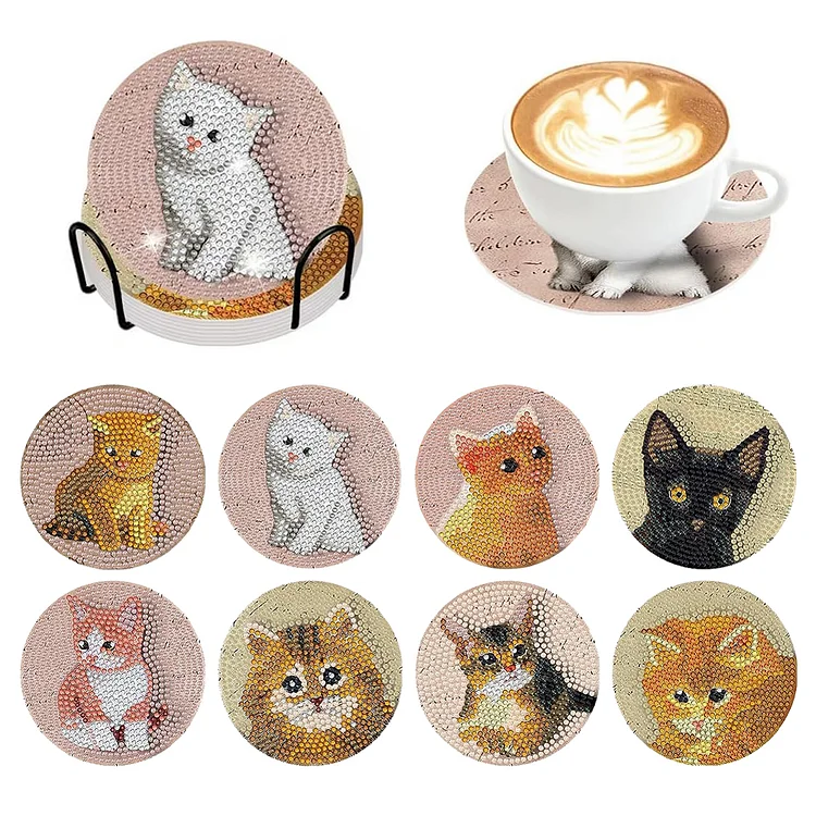 10PCS Diamond Painting Coasters Kit with Holder DIY Animals Paw