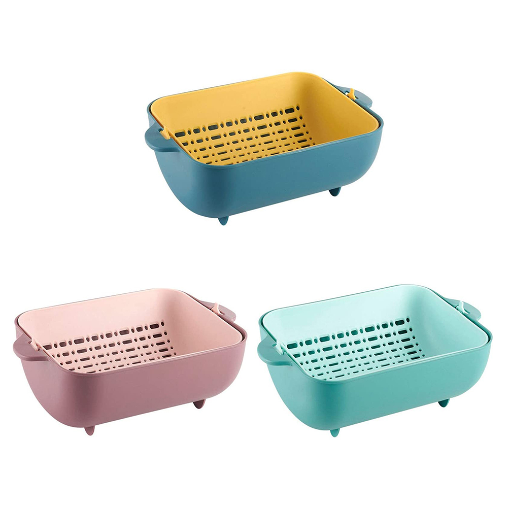 

PP Square Vegetable Fruit Drain Wash Basin Double Layer Separation Basket, Green, 501 Original