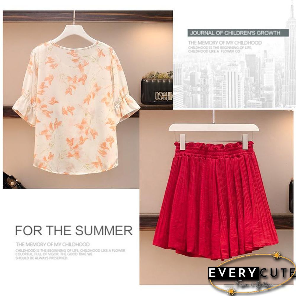 Pastoral Floral Chiffon Blouse + High Waist Shorts P13851
