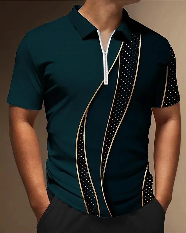 Men's Casual Line Printed Short Sleeved Polo Shirt at Hiphopee