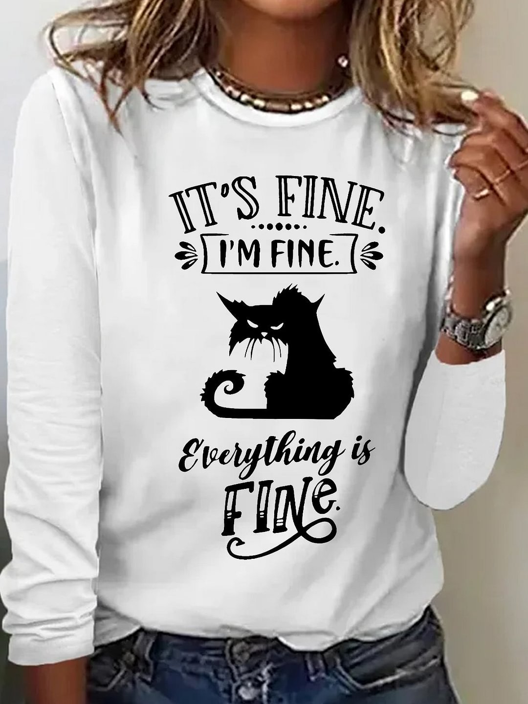 Women's It's Fine I'm Fine Everything Is Fine Print Casual Top