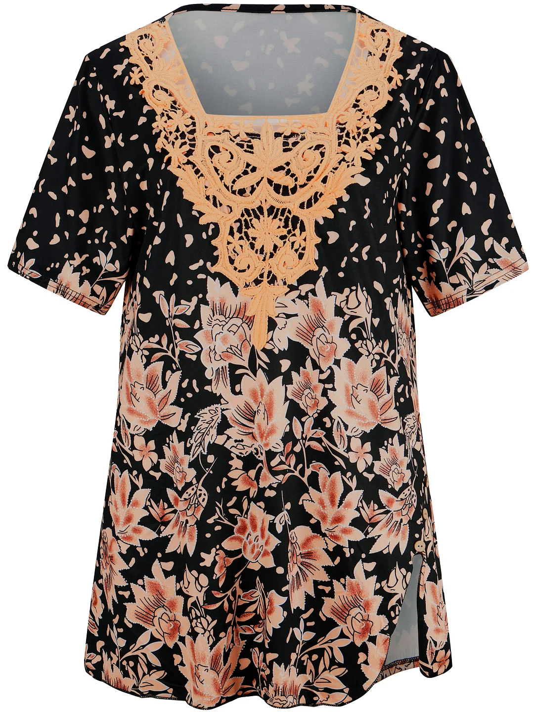 Style & Comfort for Mature Women Women's Short Sleeve U-neck Floral Printed Lace Button Top