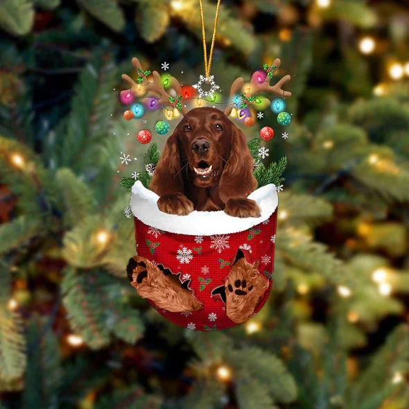 Irish Setter In Snow Pocket Christmas Ornament.