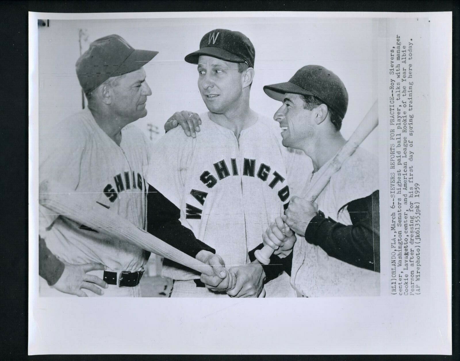 Cookie Lavagetto Roy Sievers Albie Pearson 1959 Press Photo Poster painting Washington Senators