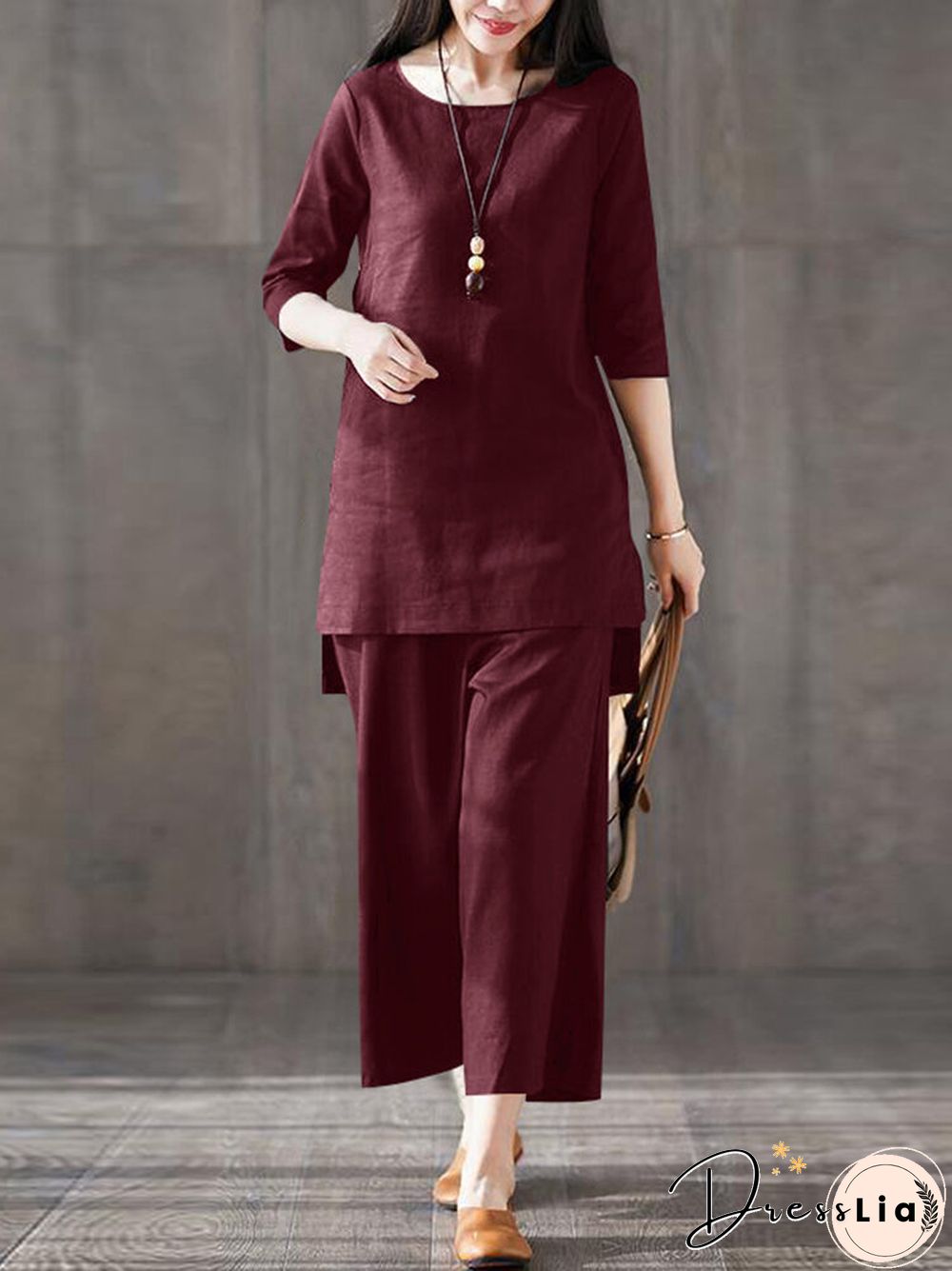 Solid Pocket High-low Slit Straight Leg Two Pieces Suit