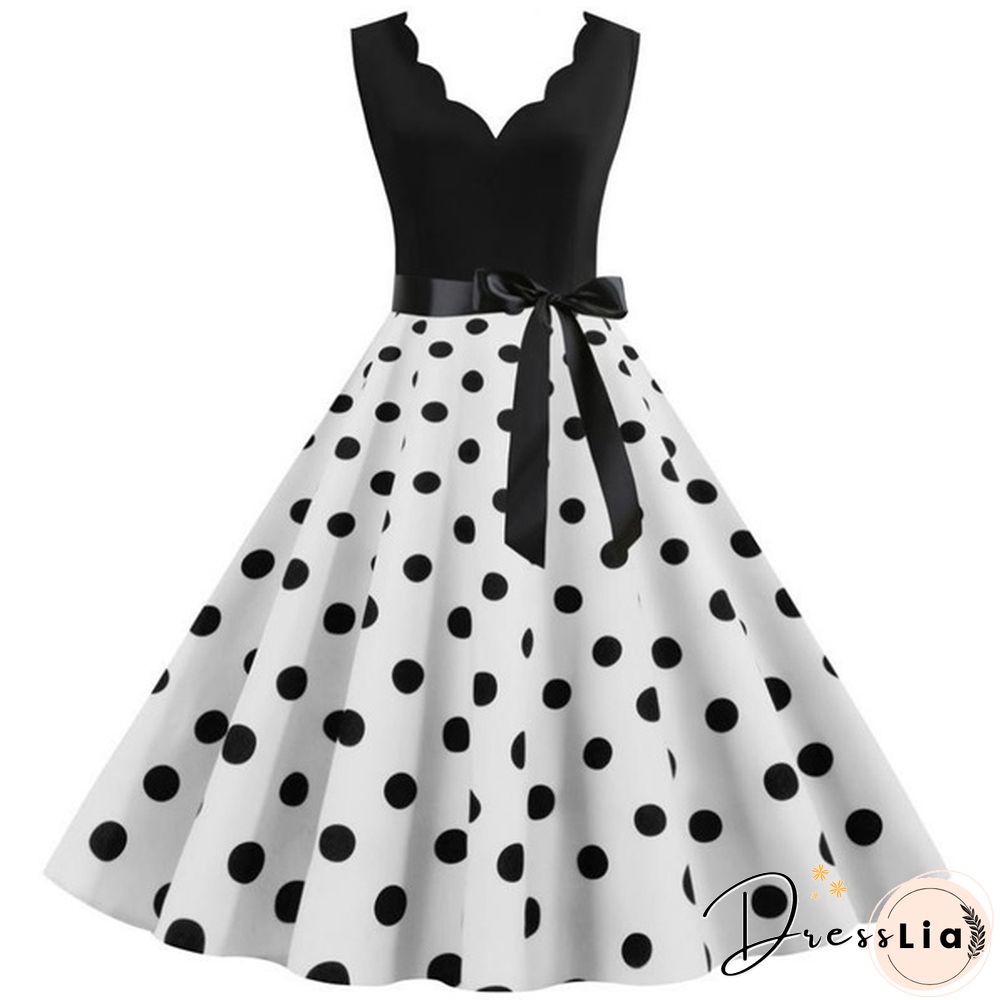 New Women's Fashion Sleeveless Casual Dresses Elegant Vintage Floral Print Rockabilly 1950S Retro Evening Party Gown Swing Pleated Dress Vestidos De Mujer