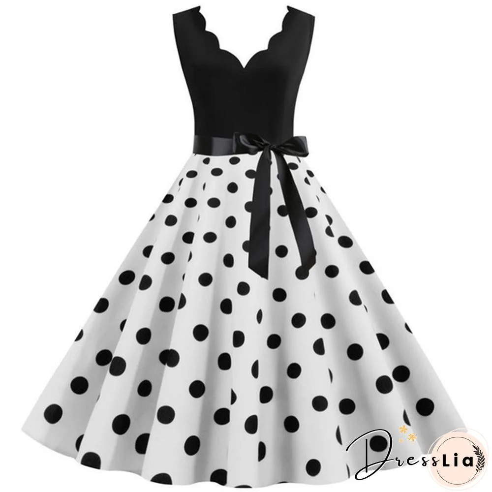 New Women's Fashion Sleeveless Casual Dresses Elegant Vintage Floral Print Rockabilly 1950S Retro Evening Party Gown Swing Pleated Dress Vestidos De Mujer