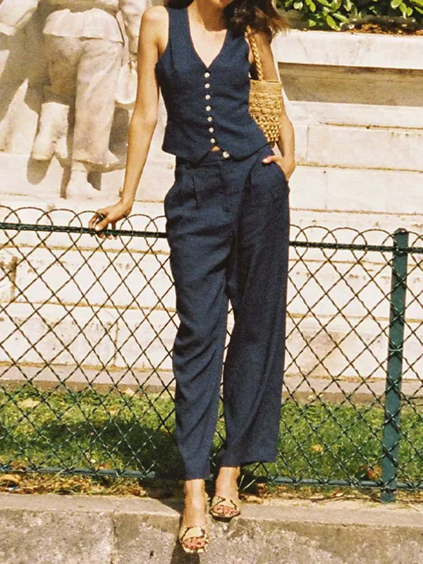 Combinaison-pantalon Sans Manches, Décolleté Profond, Motif Géométrique, Taille L – État Très Correct
