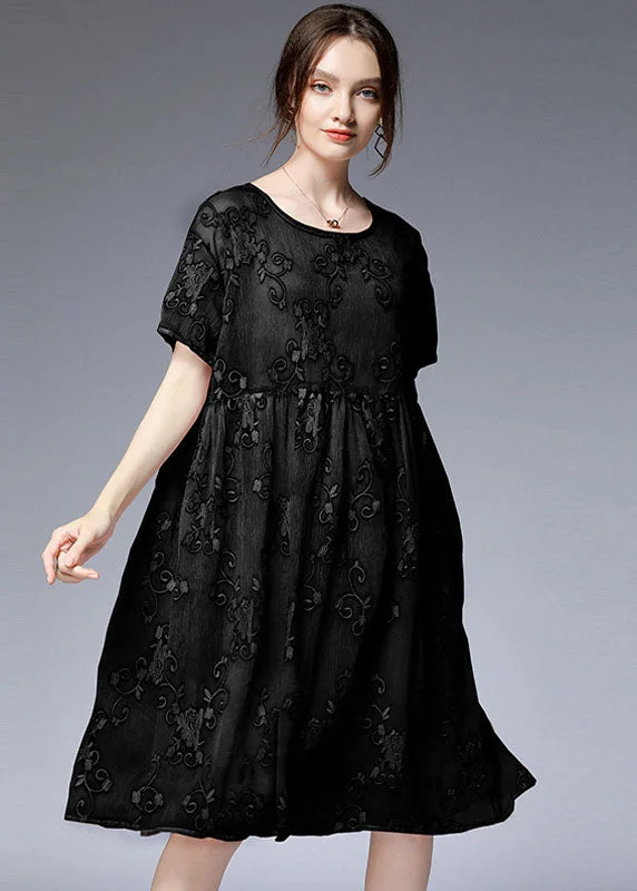 Bohemian Black O-Neck Embroideried Patchwork Dresses Two Pieces Set Summer