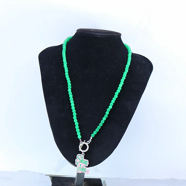 New Arrival 6mm Glass Beads OT Buckle Greek Association Society Sign Pink Green Color Pretty Girl Skee Wee Pendant Necklaces