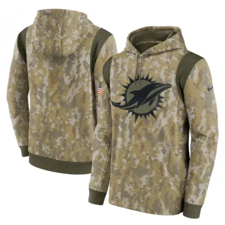 Men's Miami Dolphins Camo 2021 Salute To Service Therma Performance Pullover Hoodie