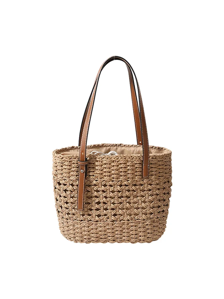 Fashion Hollow Out Woven Bag Large Capacity Beach Bag & Adjustable Straps