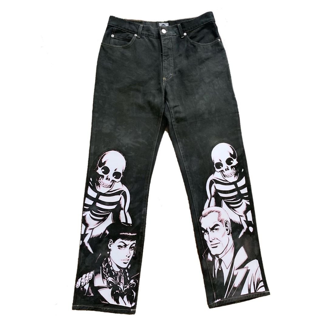 Fashionable Skull Print Street Pants Jeans