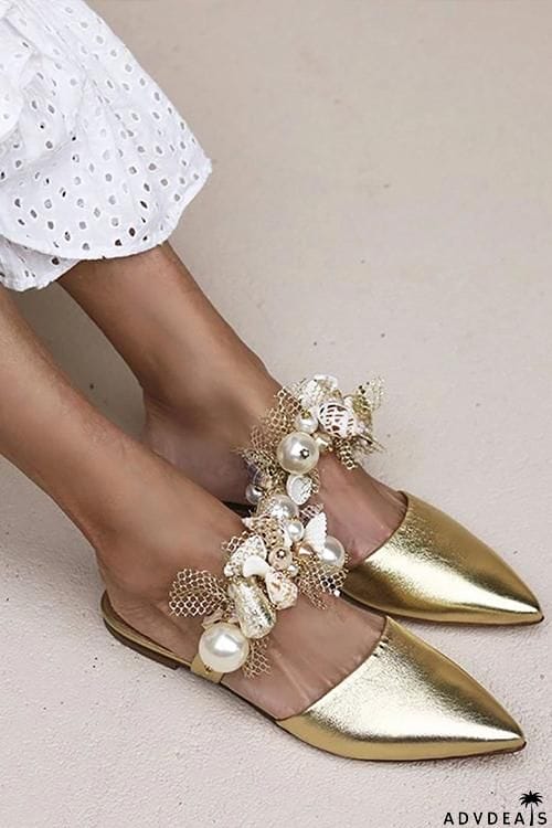 Pearl Floral Pointed Toe Flat