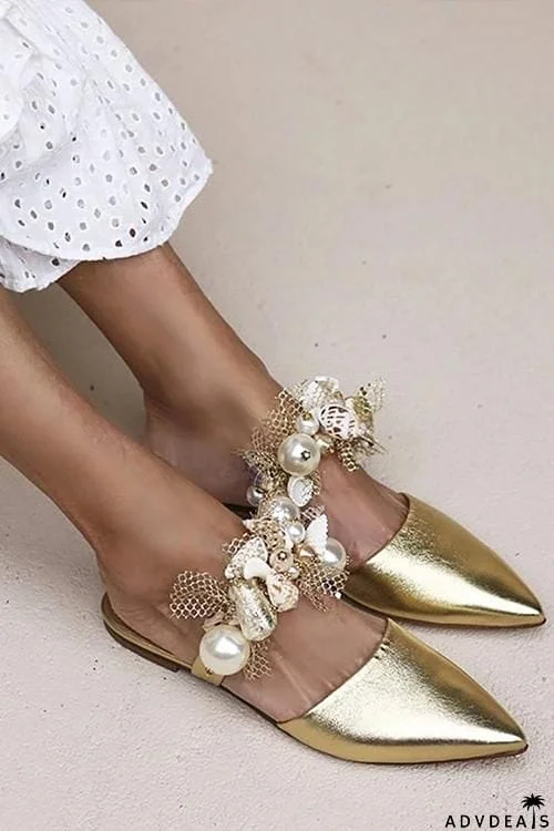 Pearl Floral Pointed Toe Flat