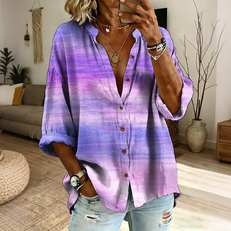 Comstylish Women's Vintage Tribal Purple Floral Print Button Shirt