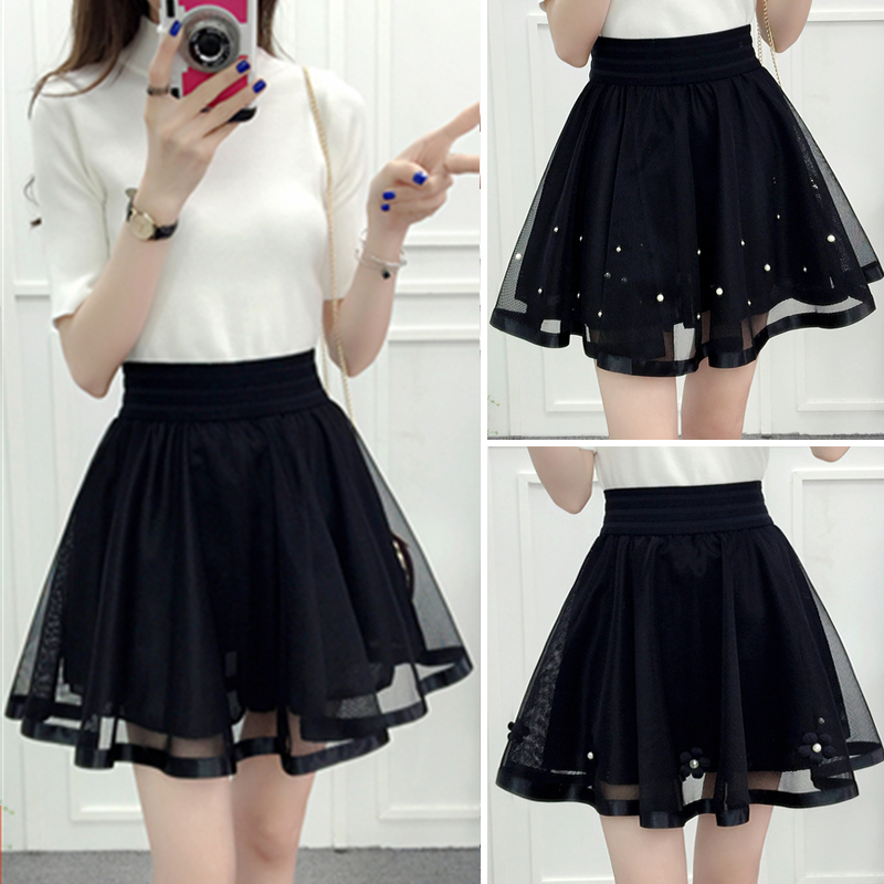 Black Tulle Pleated Bubble Skirt SP179350