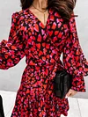 Floral-Print  Long Sleeved Falbala Mini Dress