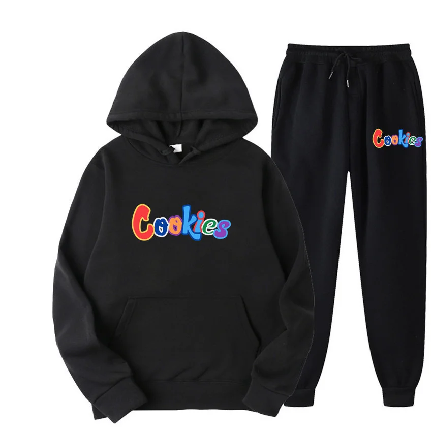 Cookies Hoodie Lettered Print Fleece Men's Sportswear Sweatshirt Set
