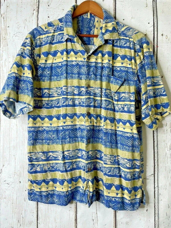 Men's multicolor geometry pattern cotton linen shirt