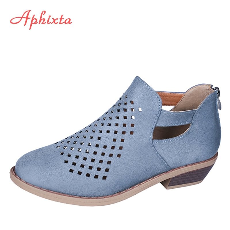 Aphixta Summer Spring Shoes Woman Pumps Peep Toe Sandals Women Zip Chunky Square Heel Ankle Booties Womans Sandals Plus Size 43