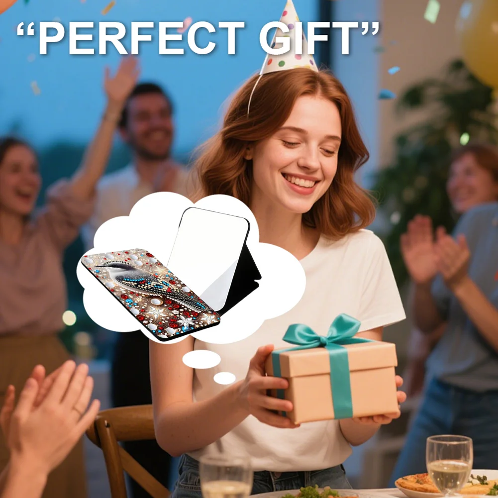 DIY Diamond Art Shiny Crystal Mirror Lightweight Standing Makeup Mirror (Bird)