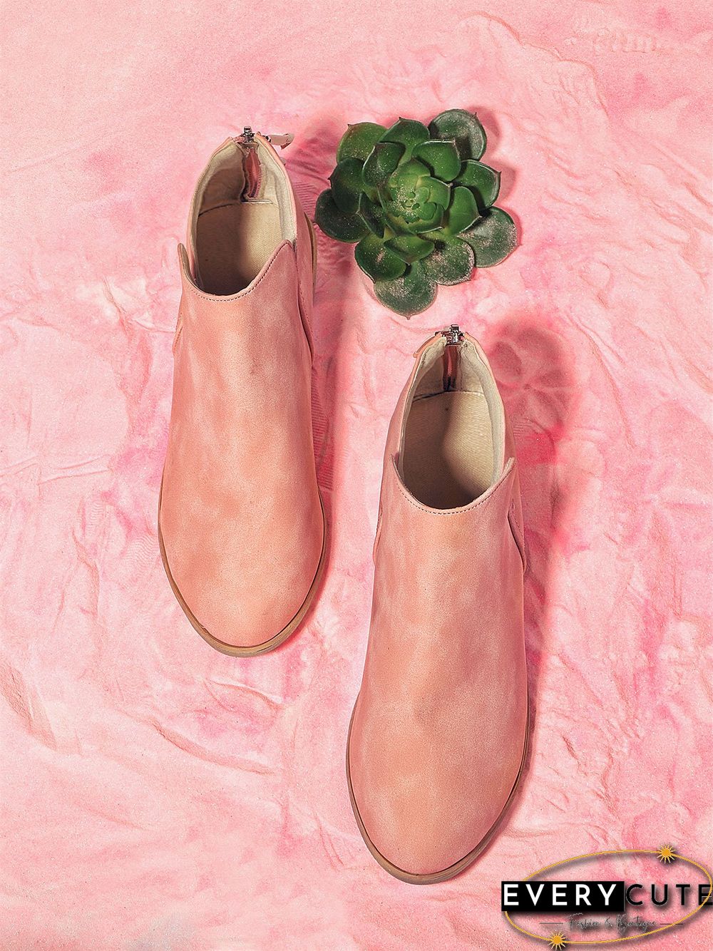 Pu Chunky Heel Zipper Pumps